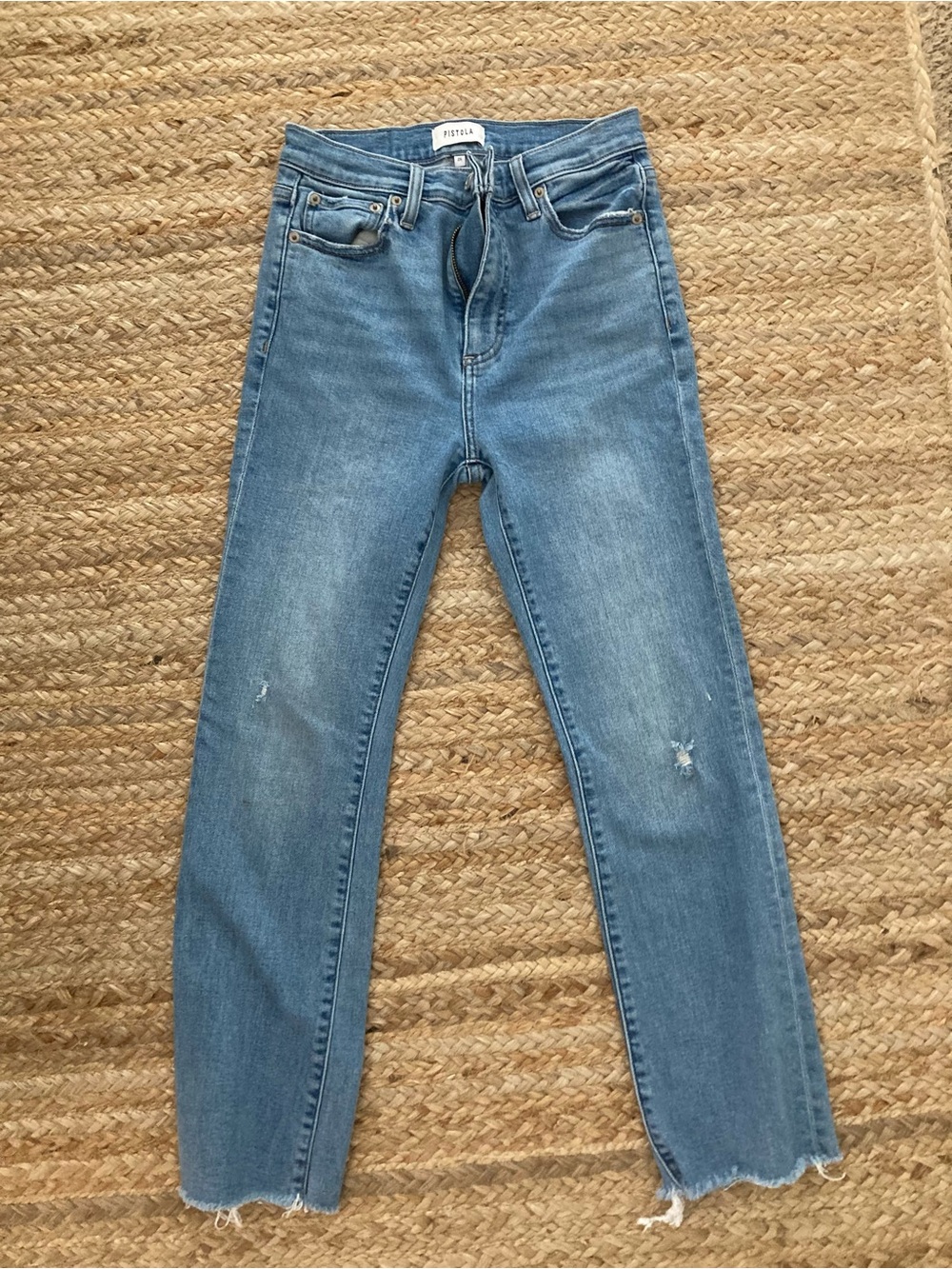pistola High-Rise Slim Straight Jeans in Light Blue Wash